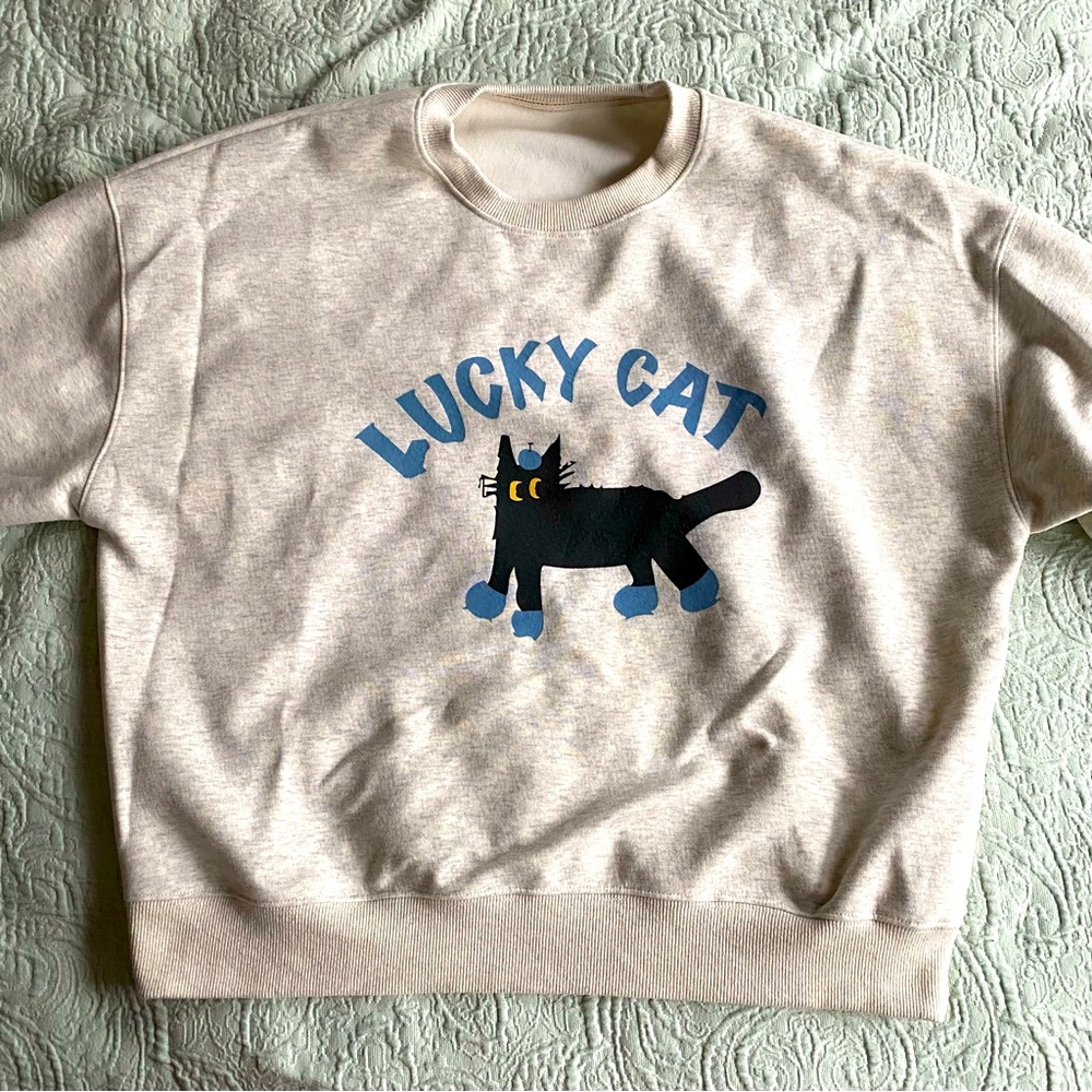 Blue Lucky Cat Sweater Pullover Sweatshirt